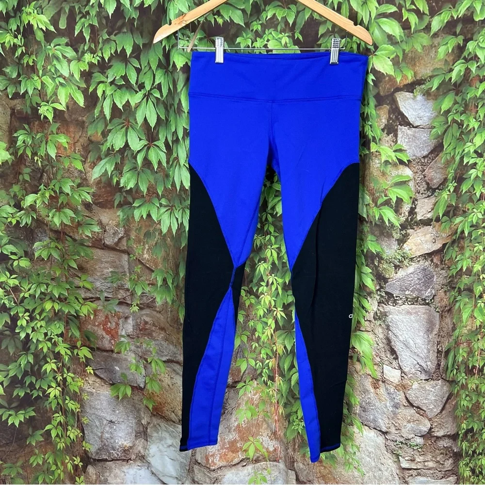 ALO Yoga Athleisure Performancewear Black and Blue Color Block Leggings, M